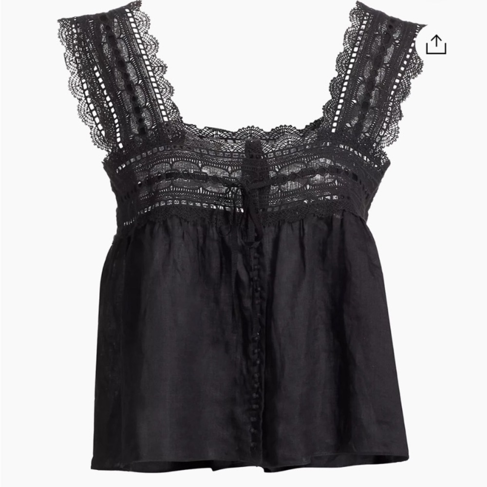 NWT Doen Vera Ramie Lace Button Crop Cami Camisole Top Black